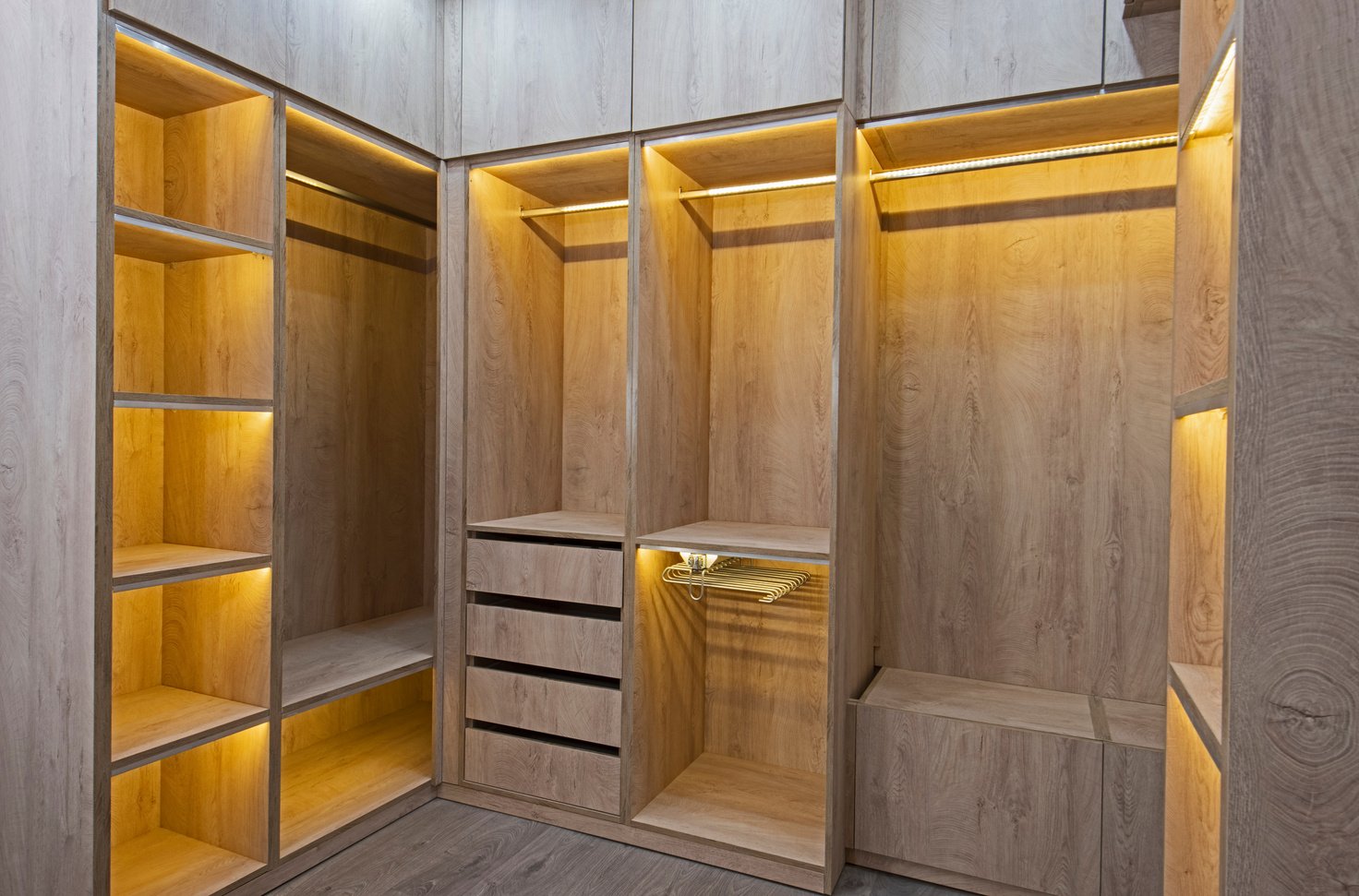 Interior design of bedroom closet in house